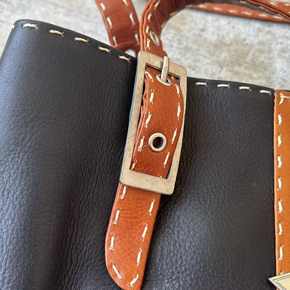 Lavive Leather Black and Brown Shoulder Bag
